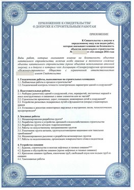 Приложение к свидетельству о допуске к строительным работам Звенигород СРО в строительстве